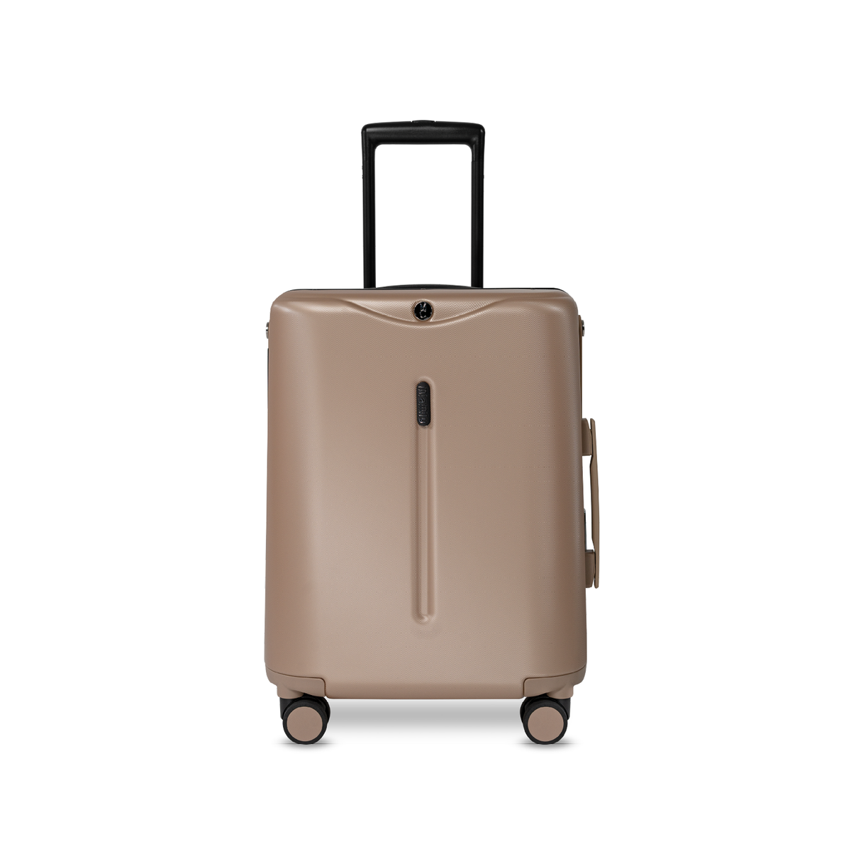 MiaMily Champagne Gold carry-on suitcase with hard shell and four spinner wheels for easy travel.