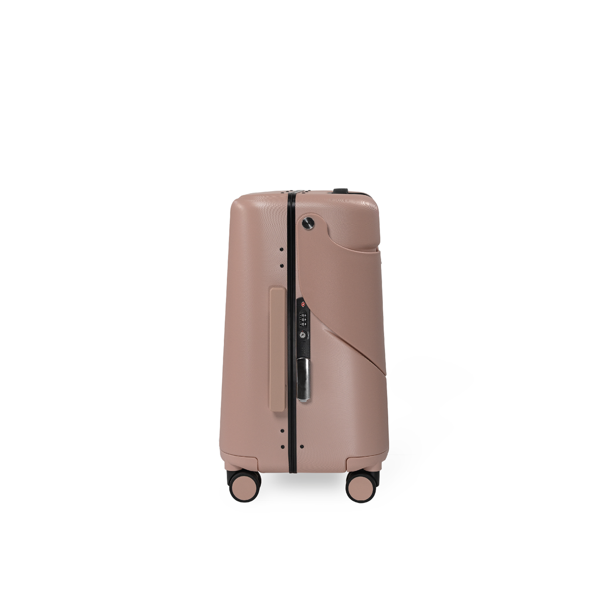 Dusty pink MiaMily Carry On suitcase with a sleek hard shell design, compact and lightweight for travel.